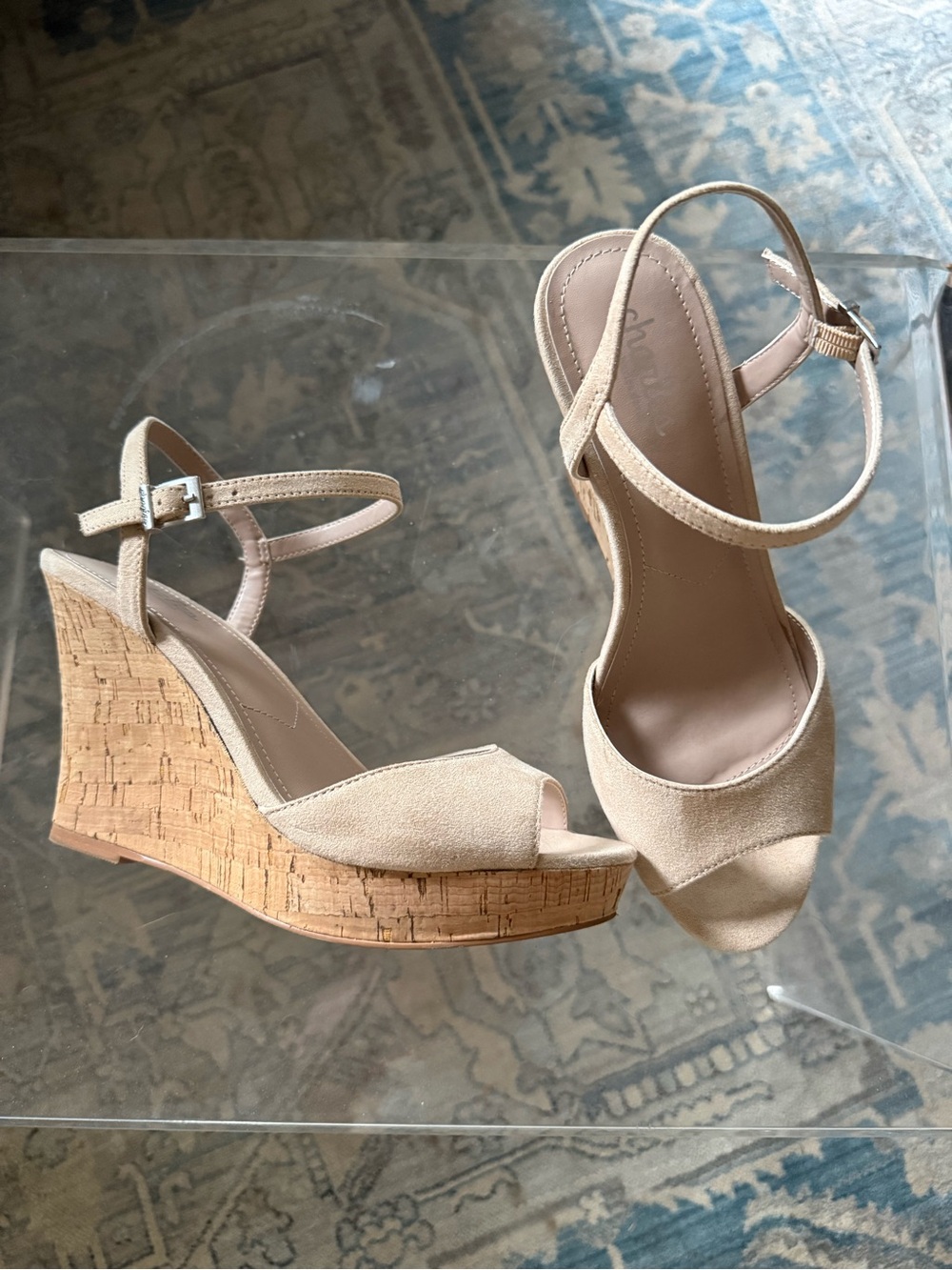 Charles By Charles David Beige Suede Open-Toe Ankle Strap Heels - Picture 2 of 2